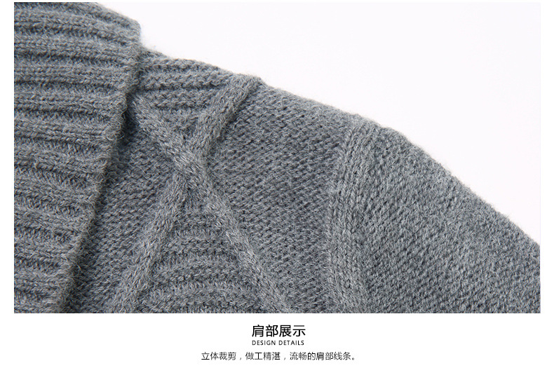 秋季新中青年加厚针织开衫翻领菱形宽松线衫男士休闲V领毛衣外套详情21