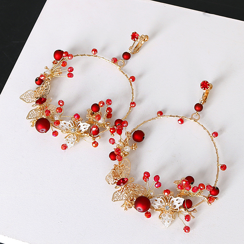 Bride earrings, European and American geometric exaggerated earrings, butterfly-shaped earrings without ear holes, ear clips, pendants, earrings, wedding accessories pic 7