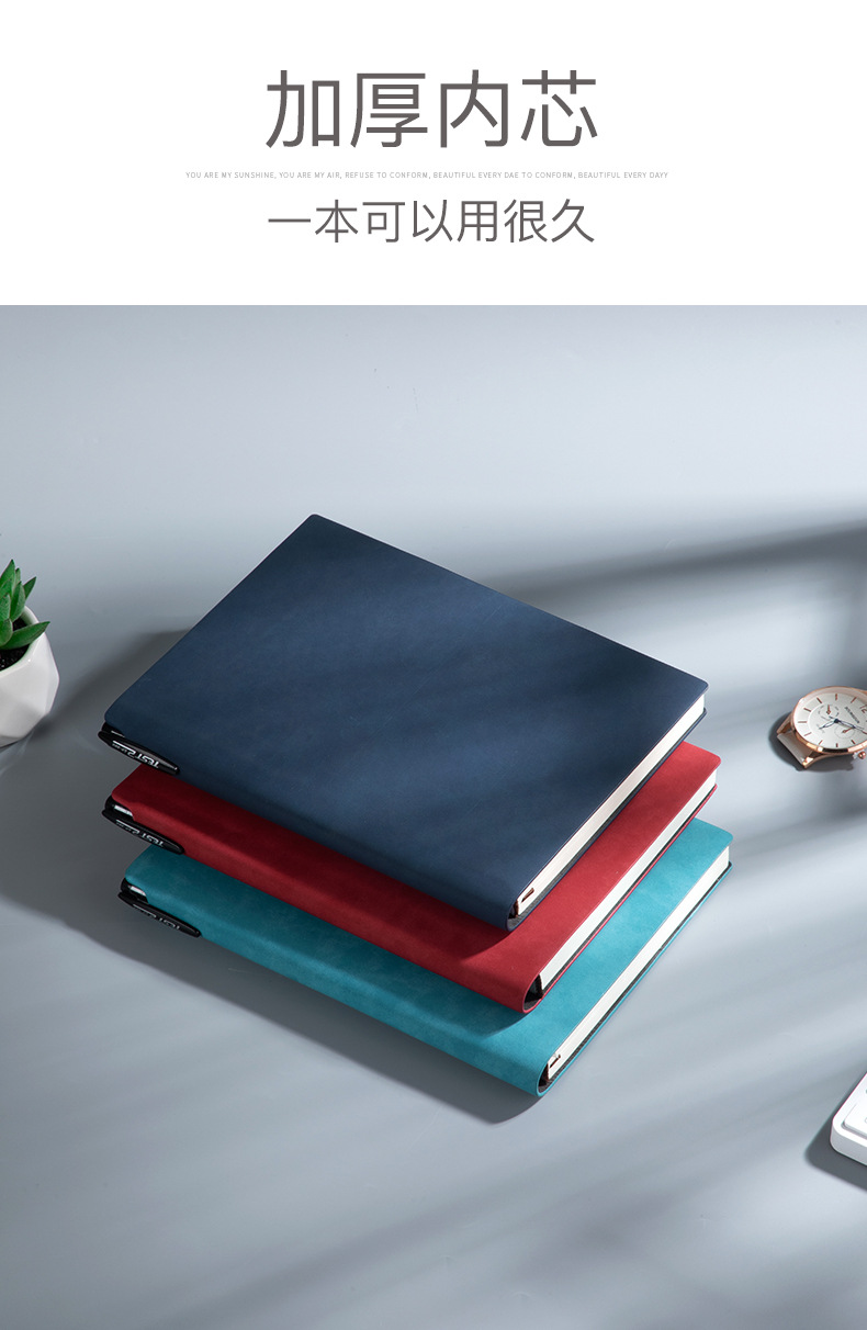 Customized logo thickened sheepskin notebook A5/A6 with side pen insert, simple business diary pic 11