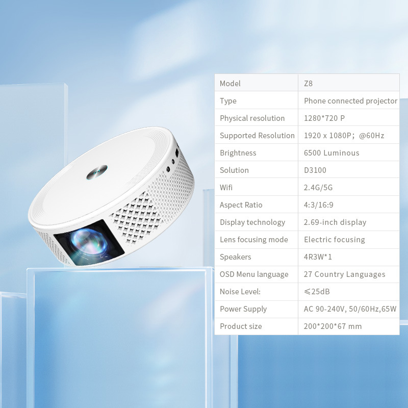 Cross-border Z8 Overseas Android 32G high-definition projector for home use, portable wireless screen projection, mobile phone wifi, home theater pic 2