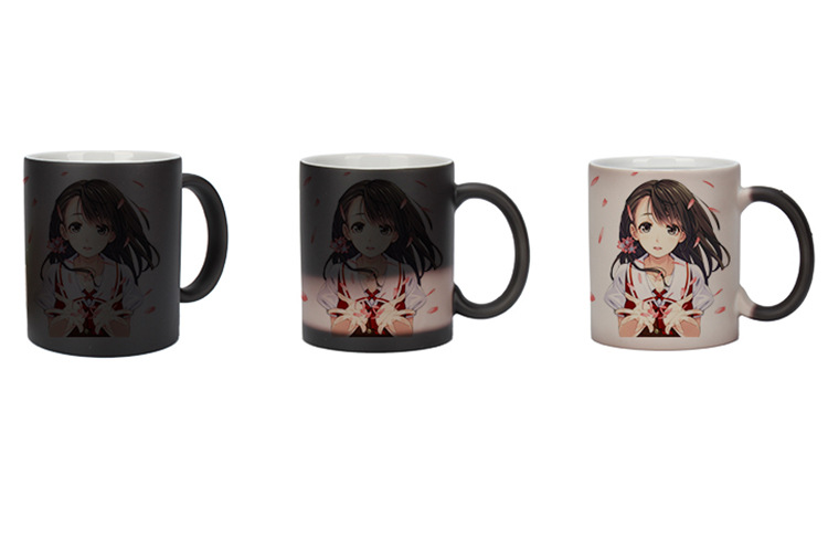 Wholesale of heat transfer round handle frosted color-changing cups, personalized and creative logo printing advertising cups, ceramic magic gift cups pic 18