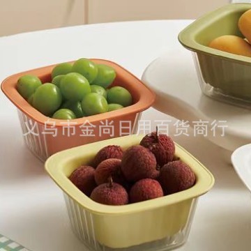 Multi-style and multi-color Nordic double-layer hollowed-out plastic draining baskets for vegetables and fruits, draining water for washing rice and vegetables in the kitchen pic 1
