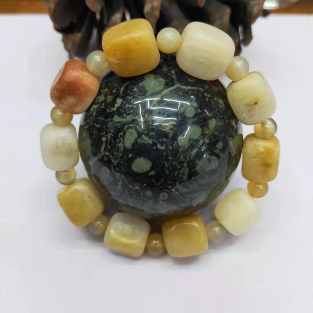 Factory wholesale of natural square yellow jade irregular combination bracelets, diy yellow jade bracelets, Buddhist prayer beads and lucky charms pic 4