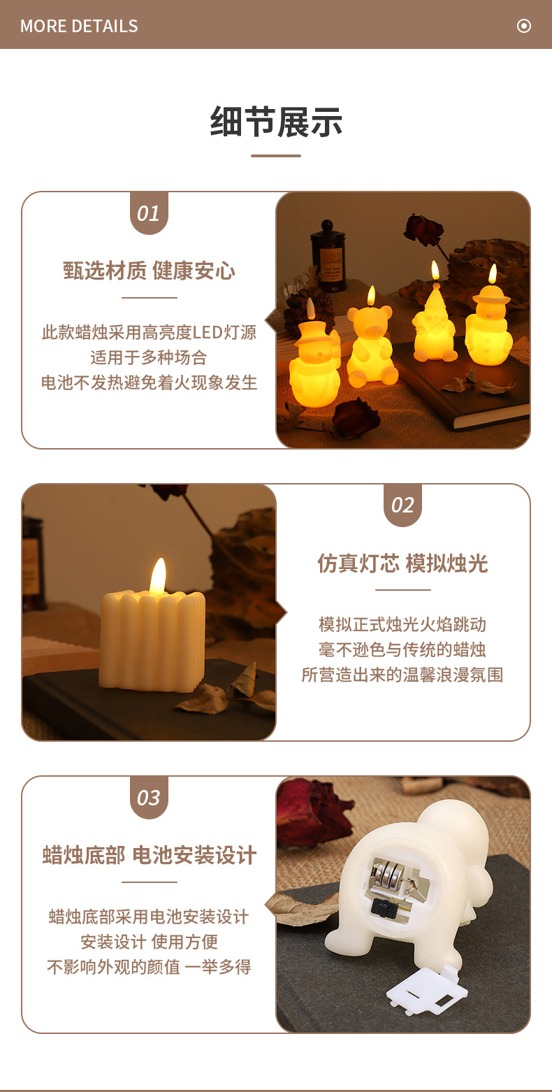 2024热卖多造型摆件电子照明蜡烛 卧室客厅装饰无烟光源厂家直销详情4