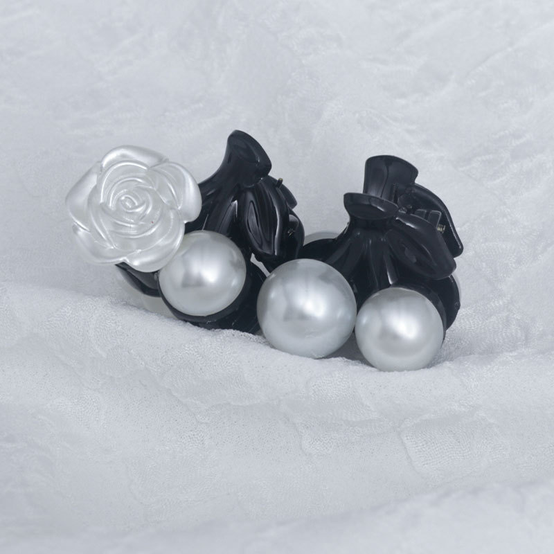 新款diy奶油胶手工发夹饰品配件黑色迷你几何小抓夹珍珠刘海夹详情6