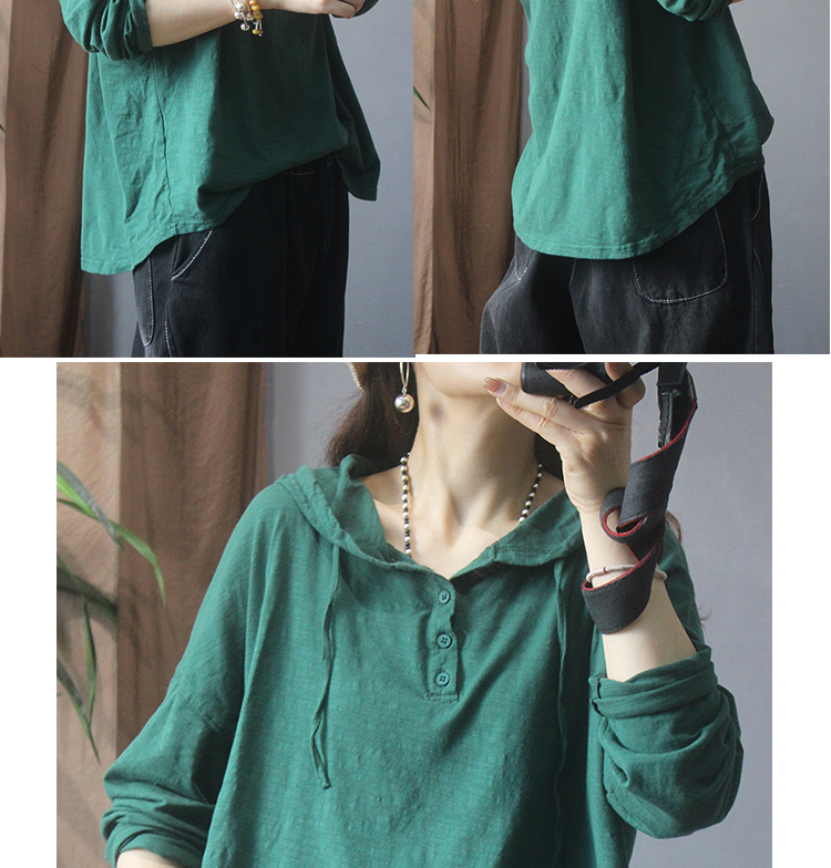 Nueva camiseta de manga larga con capucha mujer 2022 retro holgado commuter button legging pic 9