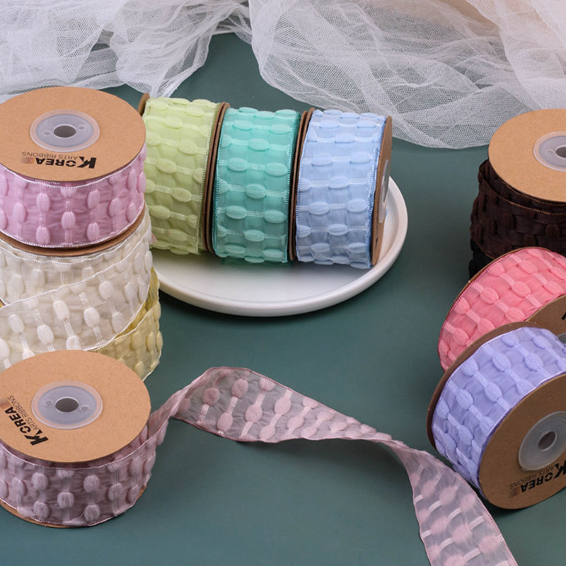 Korean-style plush bean chiffon ribbon DIY bow tie hair accessory bow tie hat gift flower packaging bean dot woven ribbon pic 7