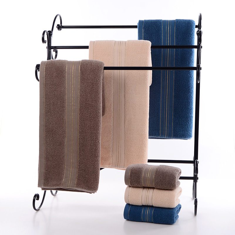 Wholesale thickened 400g cotton bath towels for home use, adult men and women, water-absorbing gold thread broken plain bath towels, can be made with logo pic 4