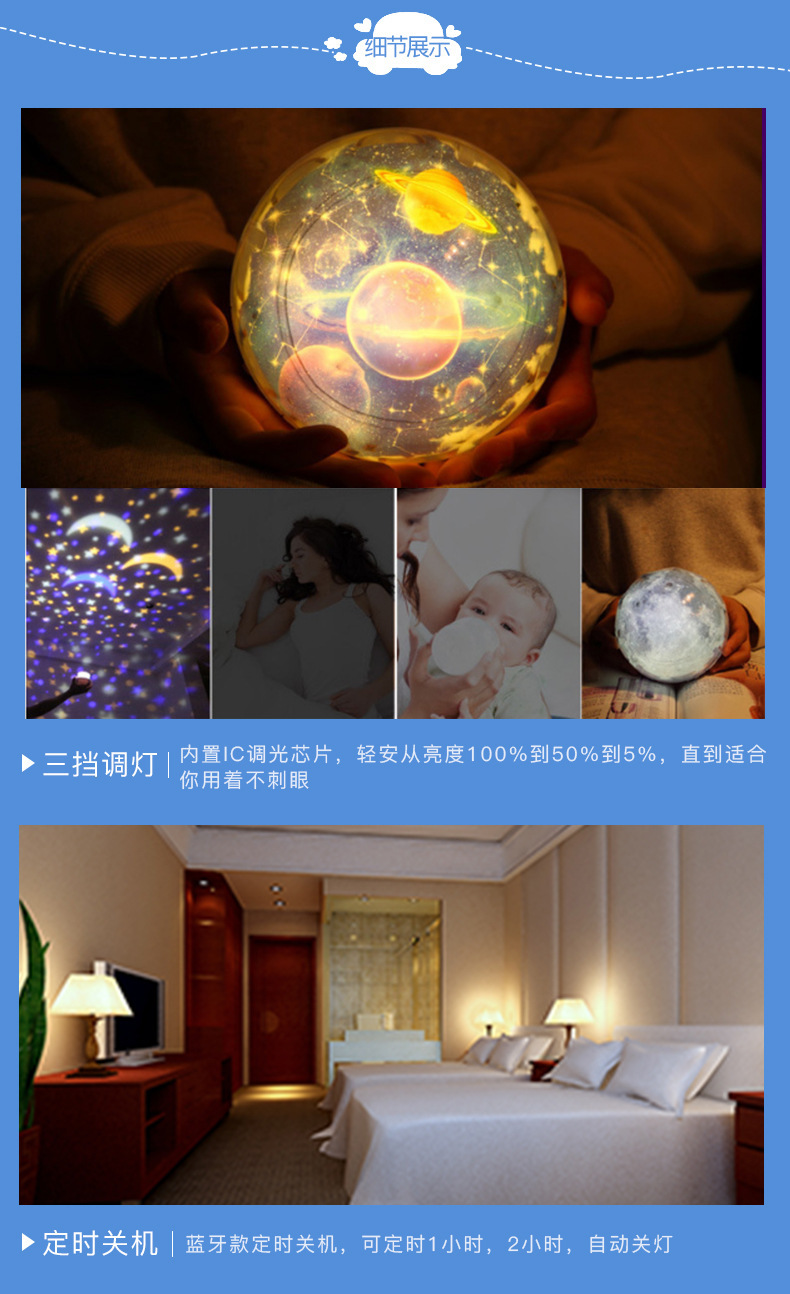 彩色魔钻投影灯梦幻宇宙星空灯智能旋转LED小夜灯创意USB灯详情8