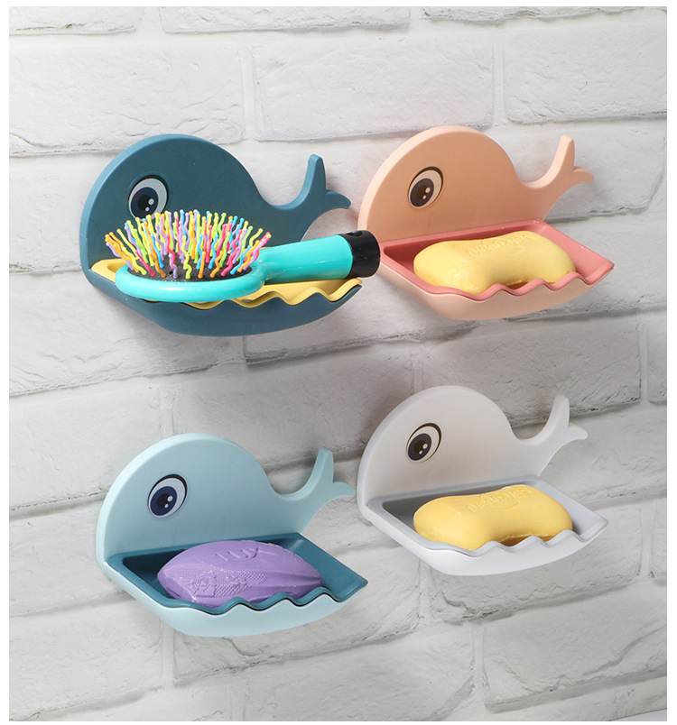 Little Whale Soap Box Bathroom Creative double-layer draining soap box hanging and storage dual-purpose non-perforating soap rack pic 20