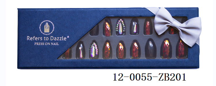 24-piece pointed-head bride wearing nail jewelry, false nail patches, scallion powder with diamonds and adhesive back nail patches gift box toolkit pic 31