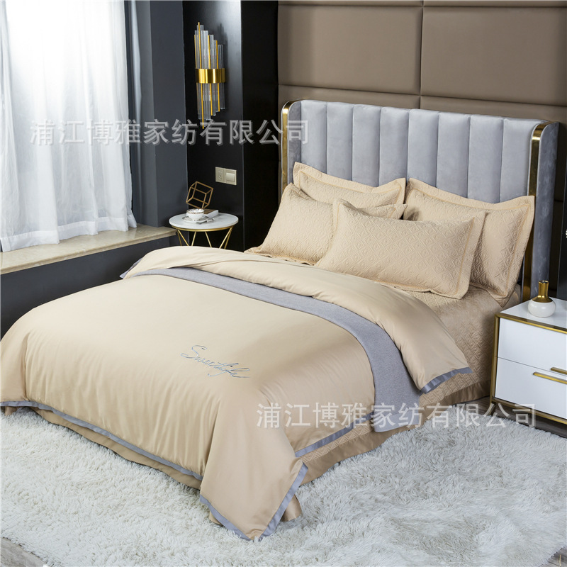Wholesale of new light luxury 60s long-staple cotton bed cover three-piece set, quilted quilt with thickened cotton interlining, pure cotton bed cover pillowcase pic 22