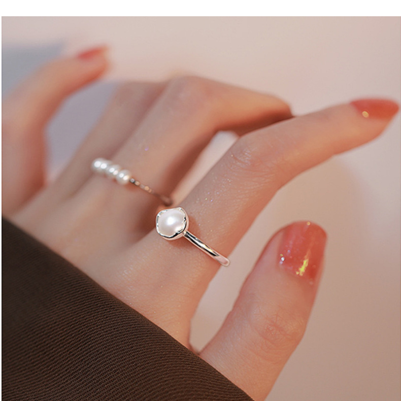 S925纯银时尚个性淡水珍珠戒指女小众素银简约百搭气质开口指环详情20