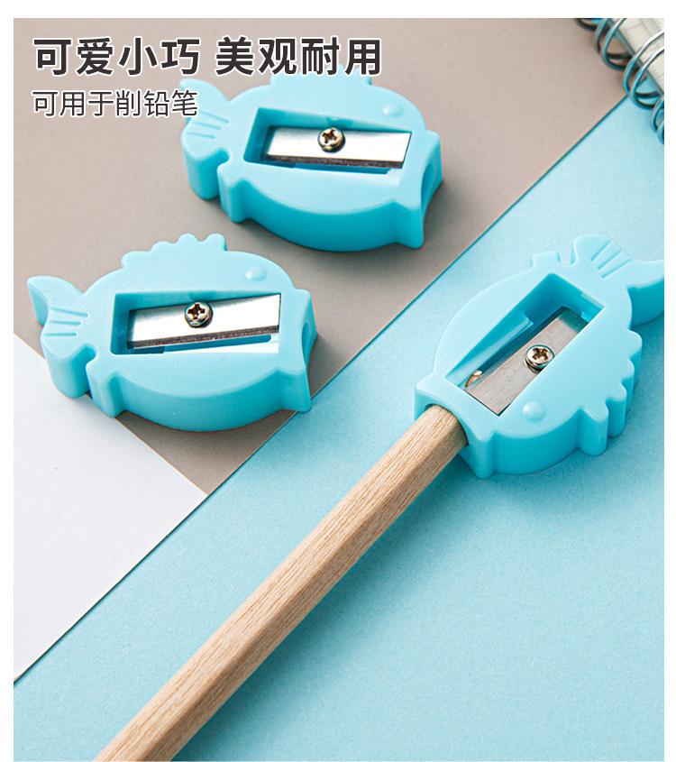 Cross-border direct supply of 3 sets of single-hole small fish pencil sharpeners, mini portable pen sharpeners, manual cute student pen sharpeners pic 8