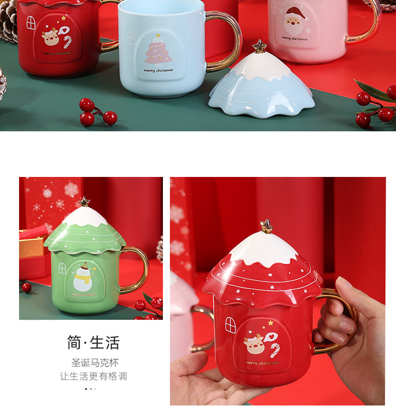 Wholesale of creative Christmas tree mugs, student Korean version cute ceramic Christmas water cups with LIDS pic 17