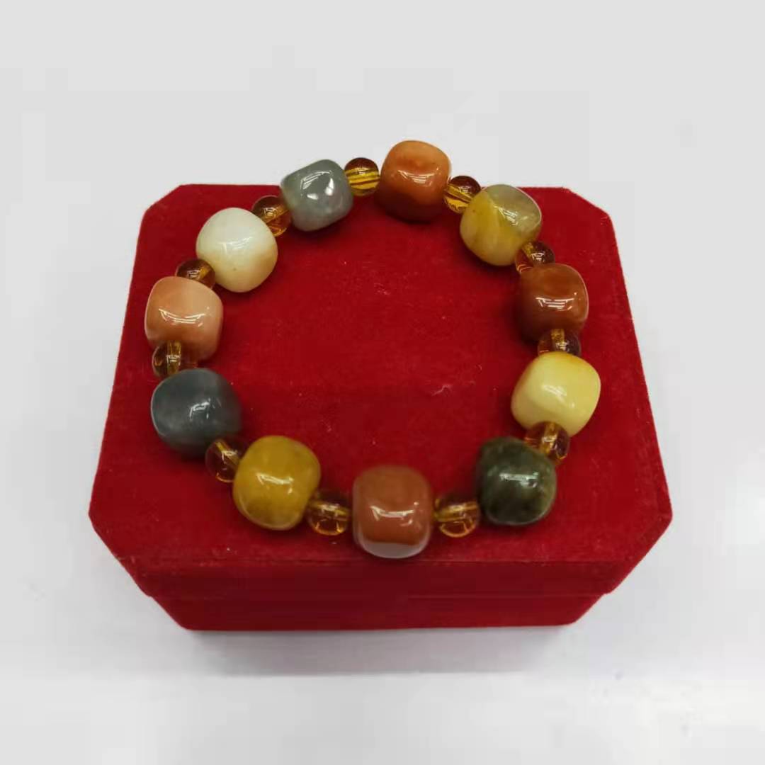 Jewelry and accessories, Xinjiang golden thread jade square irregular combination bracelet, diy Buddhist prayer beads jade bracelet manufacturer wholesale pic 3