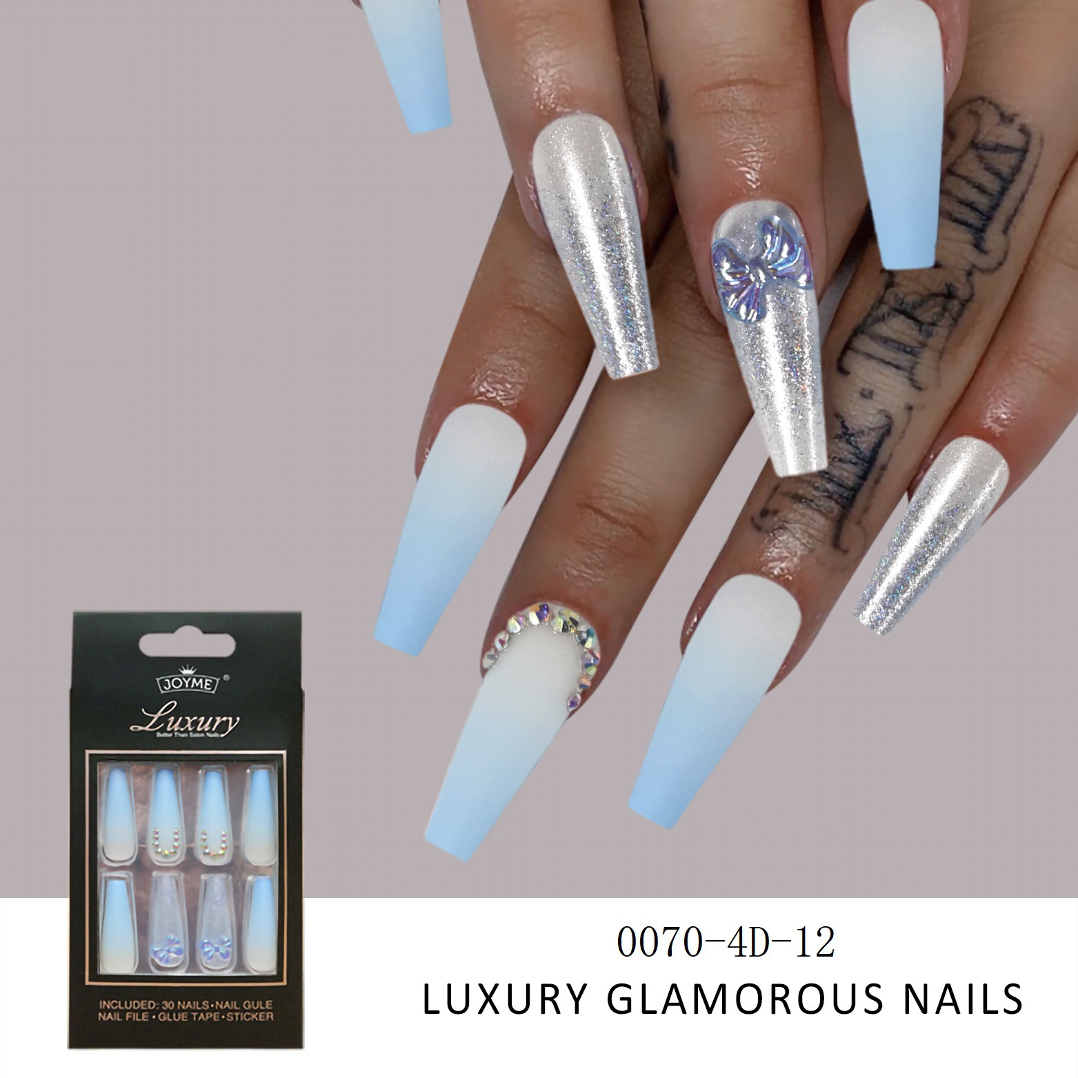 Special offer on 30 pieces of long ballet nail nail patches with diamonds pic 23
