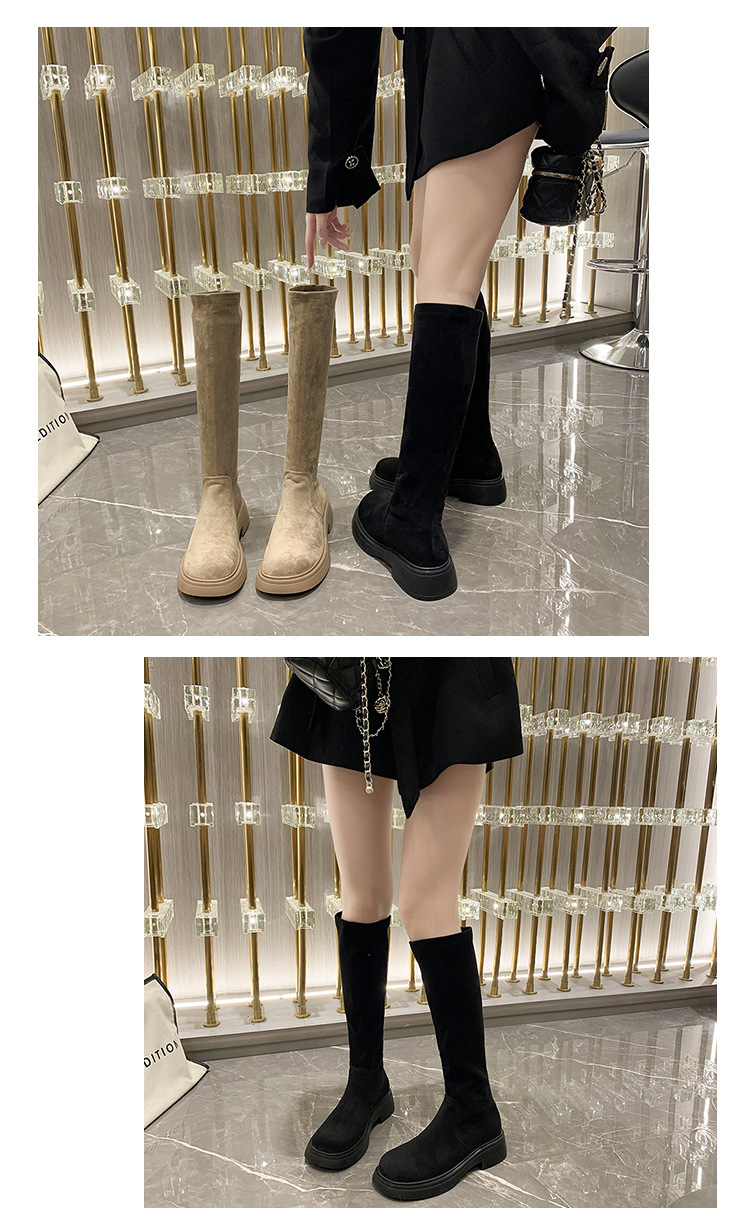 小个子长筒靴子女2024秋冬新款绒面弹力瘦瘦靴显瘦高筒性感长靴子详情7