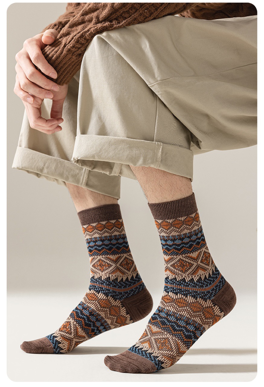 男士秋冬中筒袜英伦风民族风双针双路手工无骨缝头袜子公园详情8