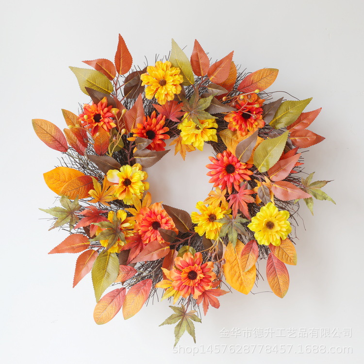 Desheng Cross-border E-commerce Amazon Thanksgiving Harvest Festival Maple Leaf Autumn Flower Sunring Wreath Home Decoration pic 9