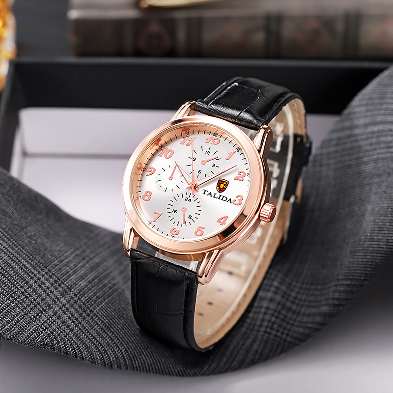 抖音快手主播网红新款商务防水奢华男士手表真皮石英腕表礼品批发详情3