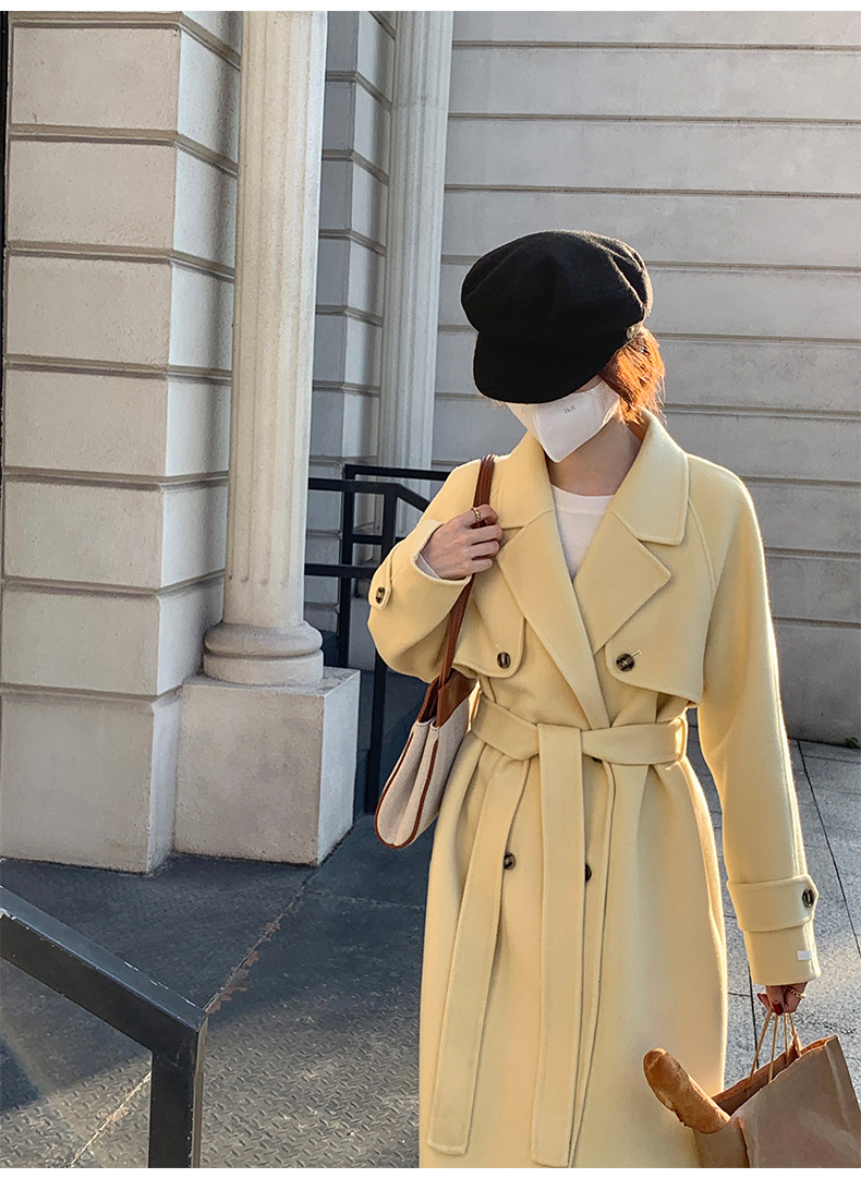 Q469 Dongdaemun Double-sided Cashmere Coat Korean version Autumn and Winter New Style Wool Tie suit collar woolen coat for women pic 38