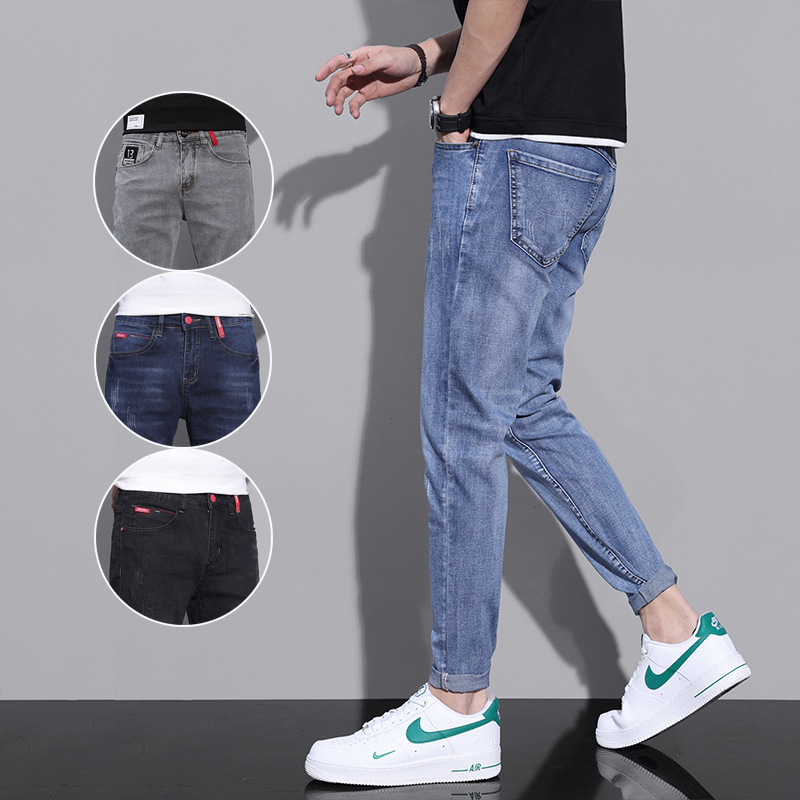 主推四季款男士修身长裤百搭黑白色帅气韩版弹力小脚牛仔裤男青年详情8