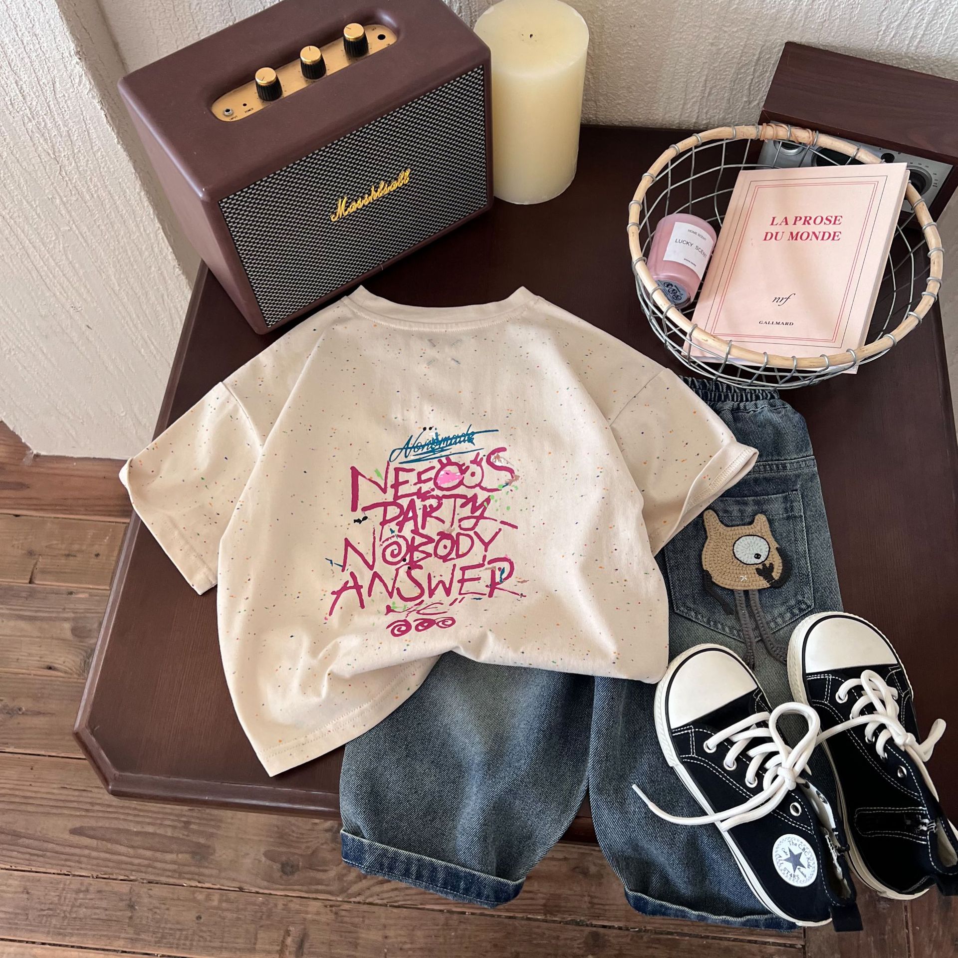 童装短袖2024夏季新款男童可爱涂鸦字母潮流T恤儿童百搭休闲短袖T详情1