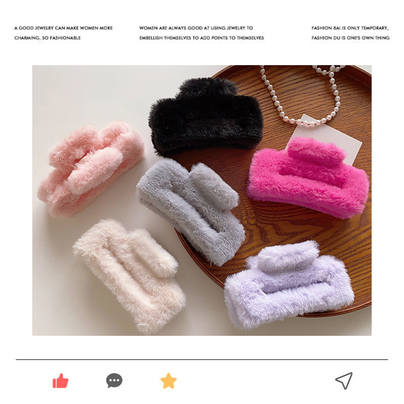 彩色系大号毛绒矩形抓夹女后脑勺盘发夹子温柔气质鲨鱼夹发卡头饰详情26