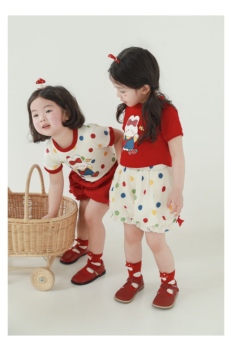 吾里卜一 女童小兔印花半袖T恤2024夏季儿童甜美可爱撞色短袖体恤详情22