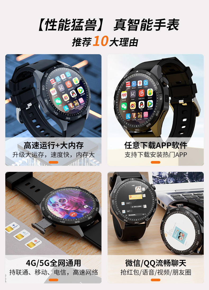 华强北GT4插卡版VP800智能手表金属蜂窝版和顺成安卓系统OLED圆屏详情3