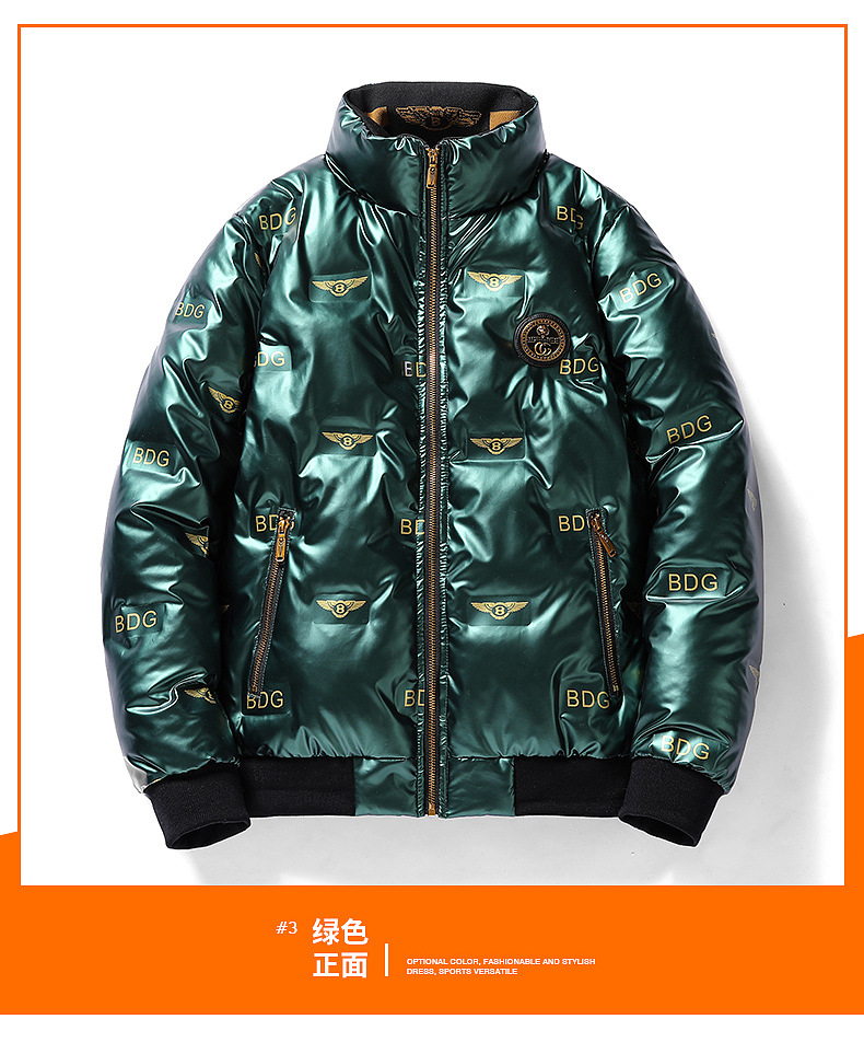 冬装亮面绿色外套2022时尚潮牌欧美潮流男士立领羽绒服短款北男装详情14