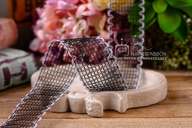 Korean hollowed-out snow gauze, colorful edge wavy mesh belt, bow hair accessory DIY material, hat hollowed-out belt pic 8