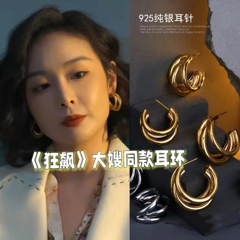 S925 Silver needle European and American style fashionable earrings, simple and elegant, niche and individual, high-end sense, stud earrings for women wholesale pic 9