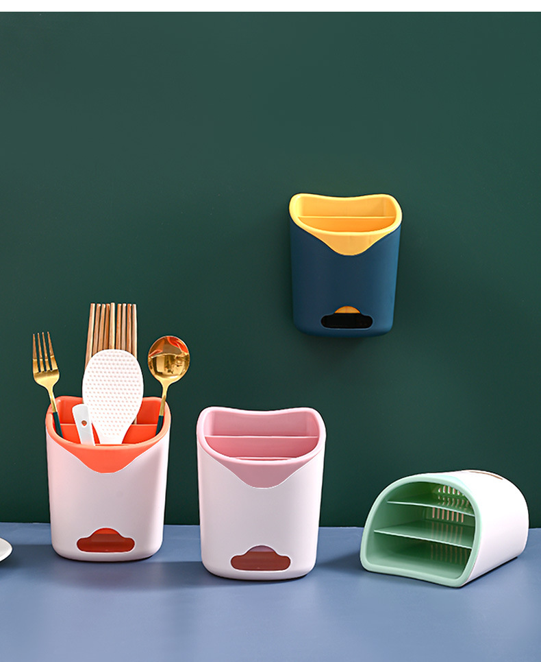 Wall-mounted chopstick holder for household use, no need for drilling, compartments 筷笼 kitchenware, soup spoons, large-capacity draining chopstick cage pic 16