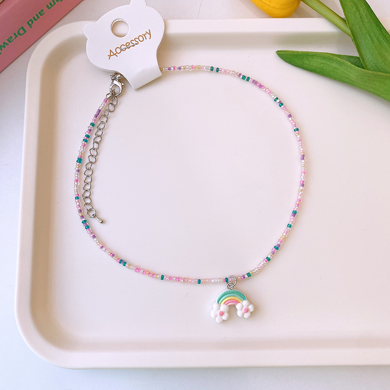 日韩彩色串珠项链童趣卡通可爱儿童蝴蝶爱心锁骨链多巴胺少女饰品详情15