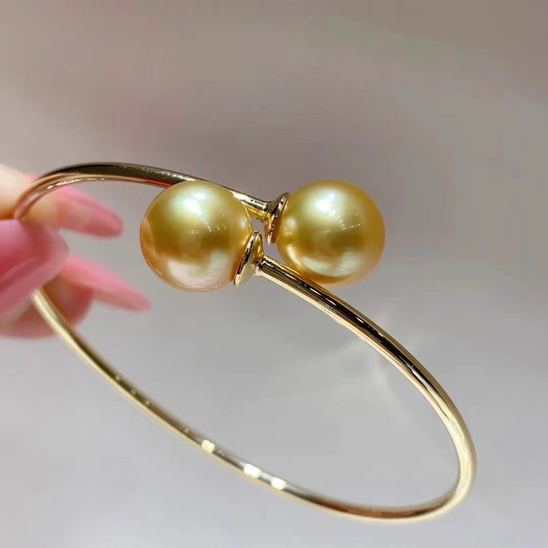 14k gold-plated copper with real gold diy accessories, pearl empty support bracelet, large opening single-loop open bracelet diy accessories pic 3