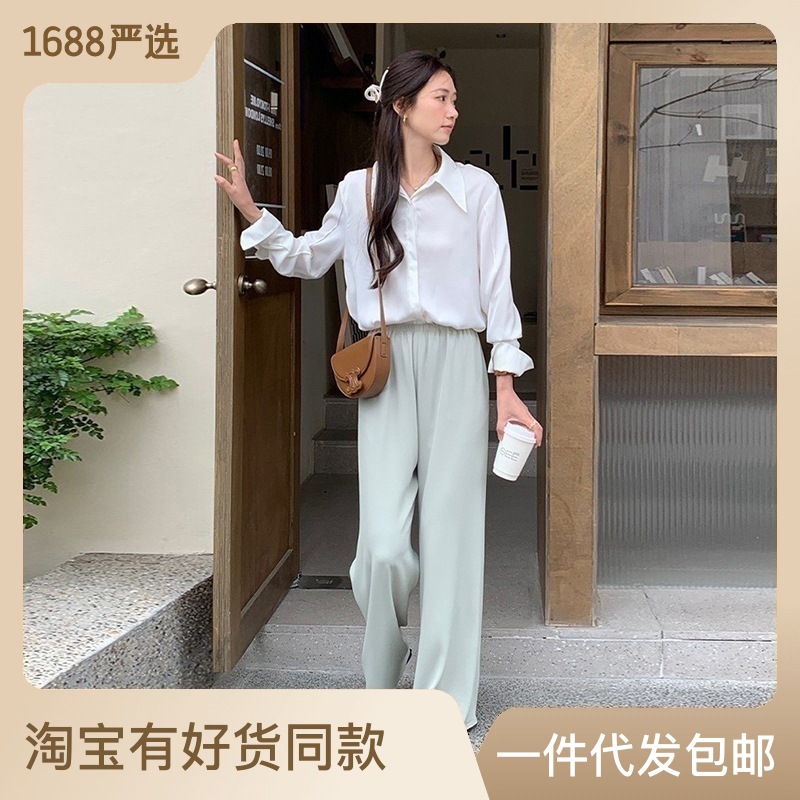 浅蓝牛仔裤女显瘦高腰2023春季新款阔腿宽松垂感直筒显瘦拖地设计详情6