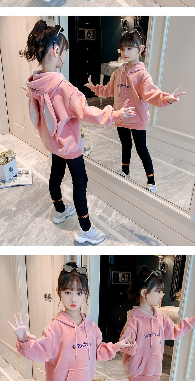 New plush and thickened hoodies for girls in autumn and winter. Stylish and warm tops for little girls and hoodies for big kids in winter pic 4