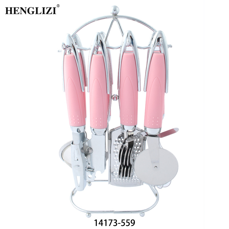 Cross border acero inoxidable aircraft handle mesh leakes grinder egg grinder knife sharpper kitchen set 7 piezas conjunto de gadgets de cocina pic 3