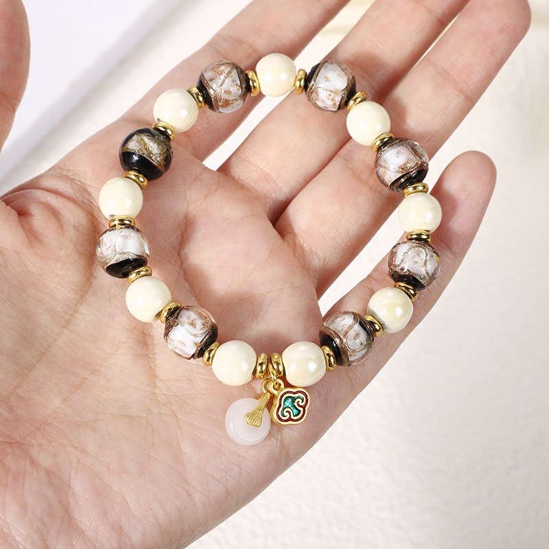 Classical incense ash porcelain glazed heart bracelet Macaron series wealth and good fortune bracelet for men and women single-circle cultural and artistic jewelry pic 3