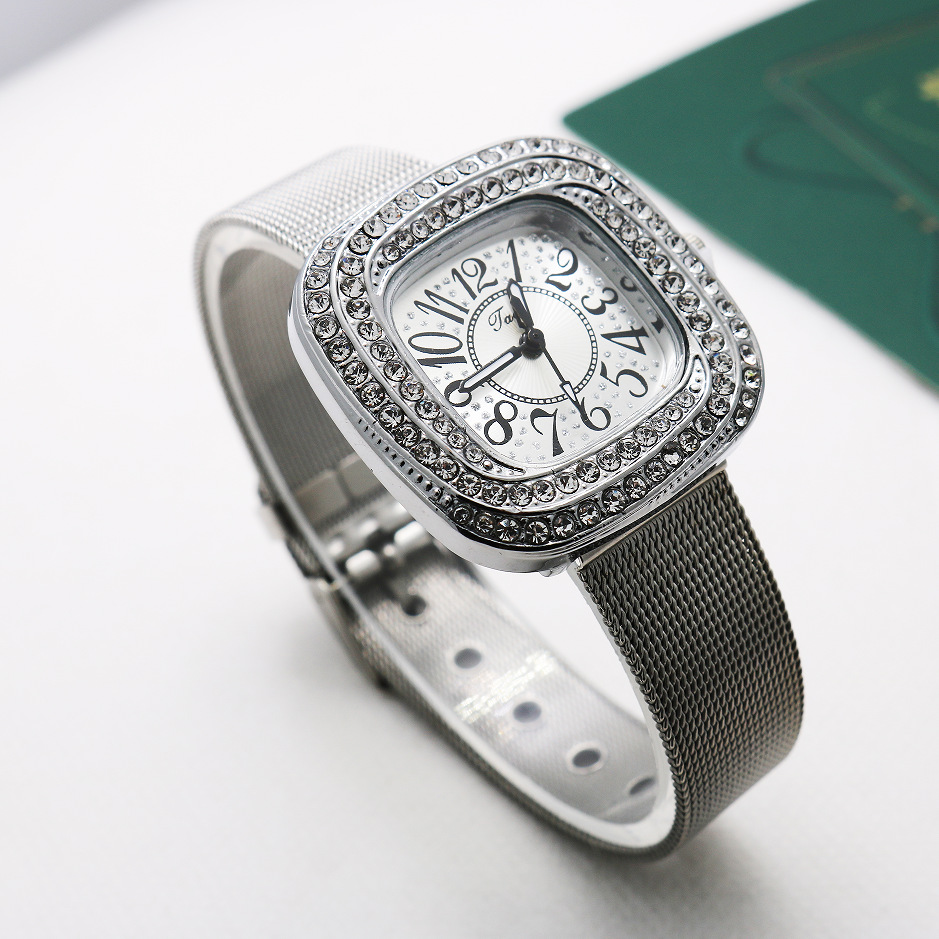 工厂现货外贸手表时尚镶钻数字罗马方形石英网带手表抖音直播手表详情1