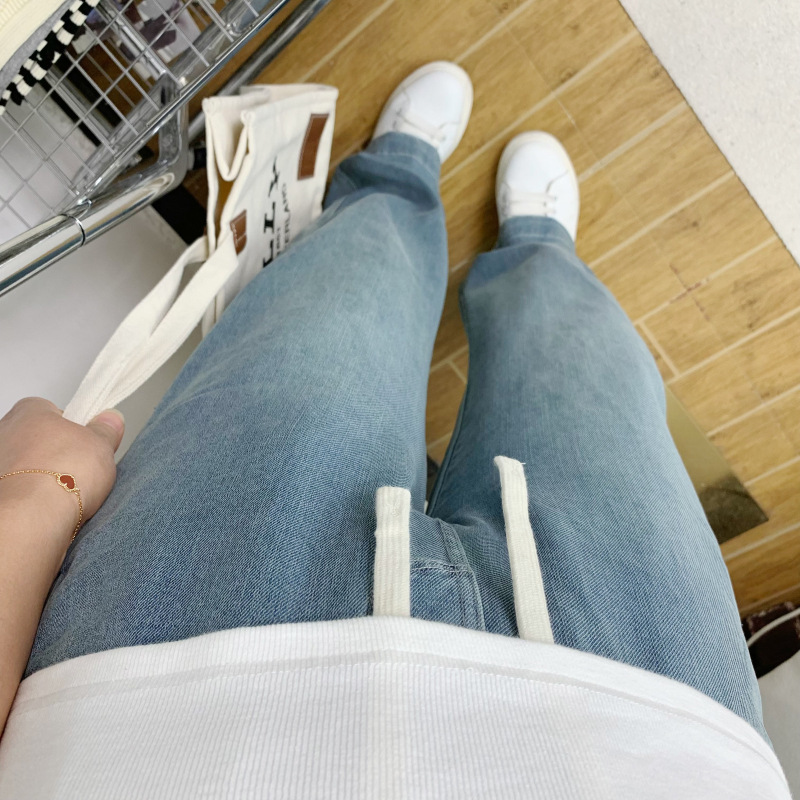 重工水洗超软天丝牛仔弯刀裤莱赛尔显瘦显腿长春夏款高腰直筒裤详情1