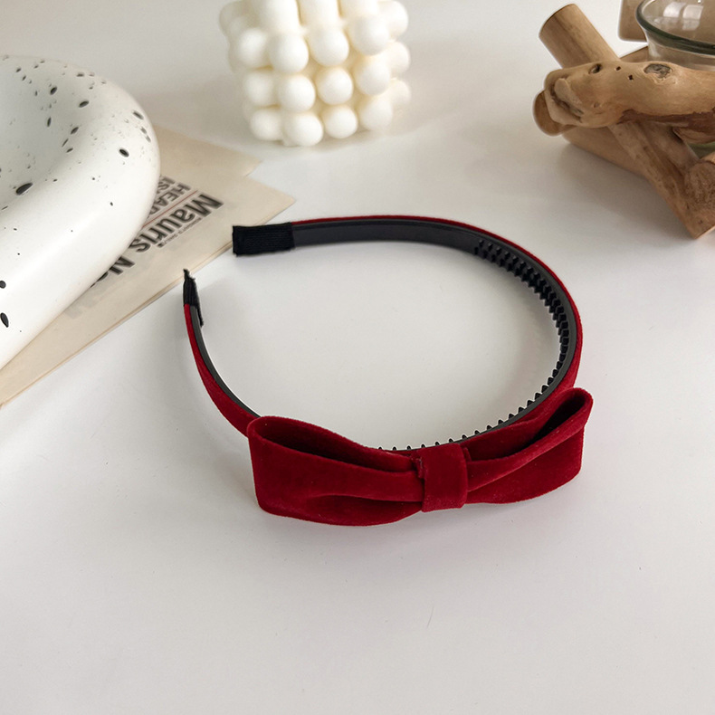 Retro velvet hairband, Japanese-style wine red bow hairpin, elegant wide-brimmed headpiece, top clip, red girlish hair accessory pic 11