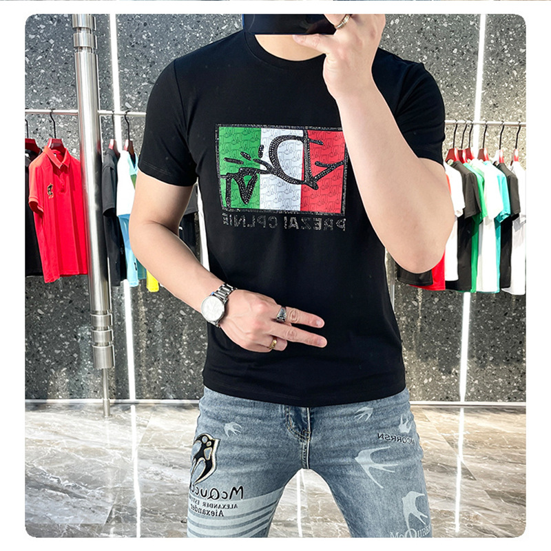 欧洲站长袖轻奢高档新款男士圆领短袖T恤男装薄款亮片印花半袖详情13