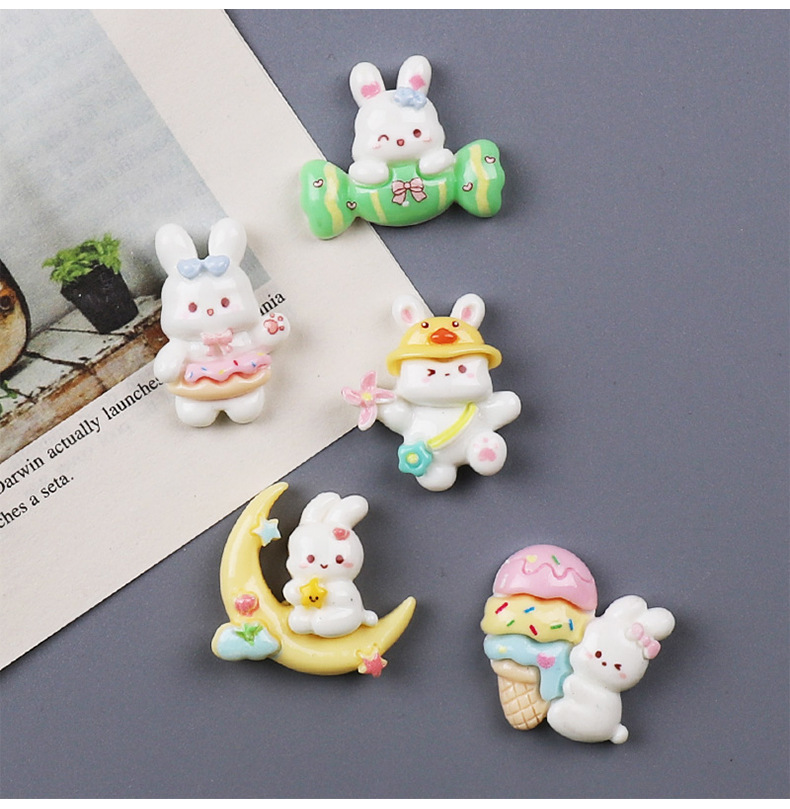 亮面卡通月亮兔子 diy奶油手机壳树脂配件手工发夹头绳饰品材料详情5