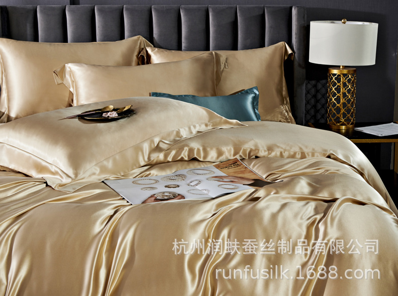 Heavyweight 25mm 100% mulberry silk bedding, wedding silk four-piece set, silk quilt cover and bed sheet pic 40