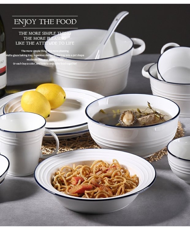 European-style underglaze colored striped tableware, bowls, plates, rice bowls, soup bowls, steak plates, sauce plates, noodle bowls, salad bowls, for household use pic 1