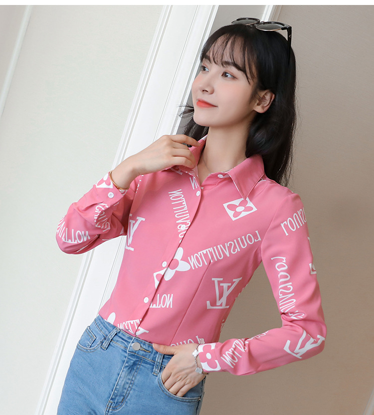 New spring and autumn Korean-style slim-fit shirt for women, long-sleeved printed striped trendy base layer, Hong Kong-style top for women pic 17
