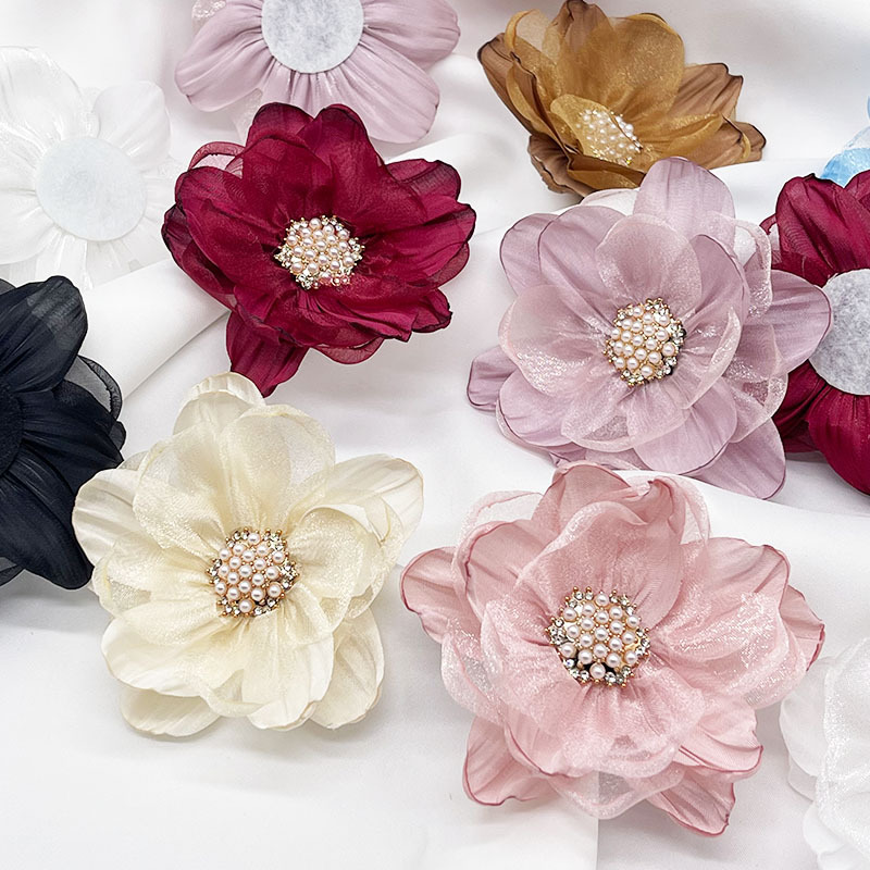 Multi-layer three-dimensional gauze flower hand-beaded diy dress shoe flower brooch accessory, Organza flower accessory pic 7